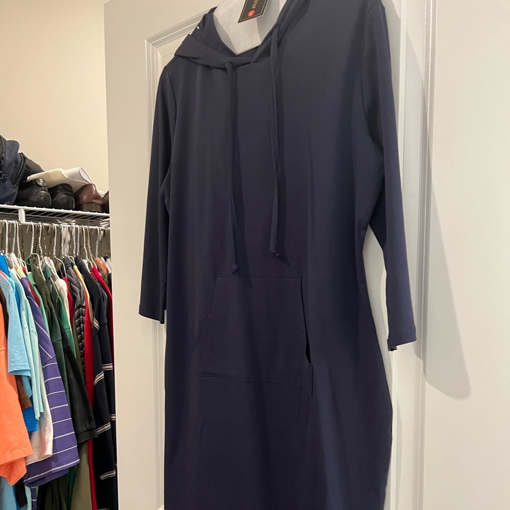 New navy cotton dress with hood